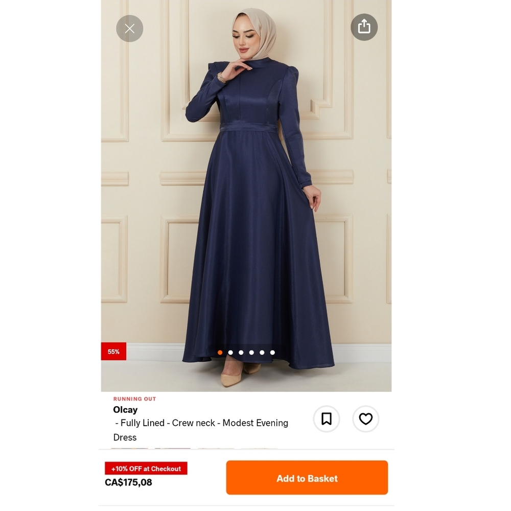 Evening modest dress long sleeve gown for hijabi